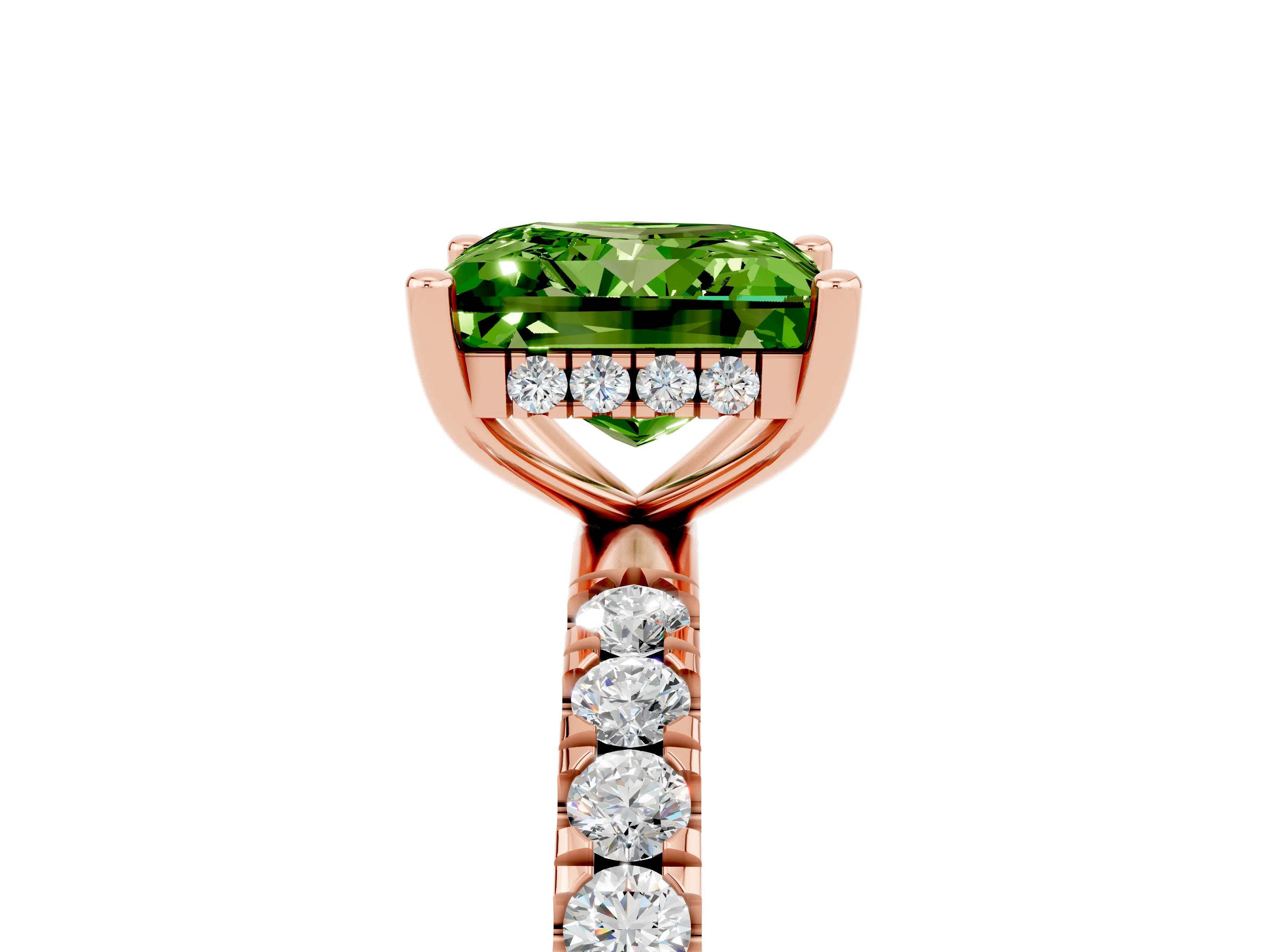 Rose gold Princess Cut Peridot Pave Band Solitaire Ring with Four-Prong Setting_29