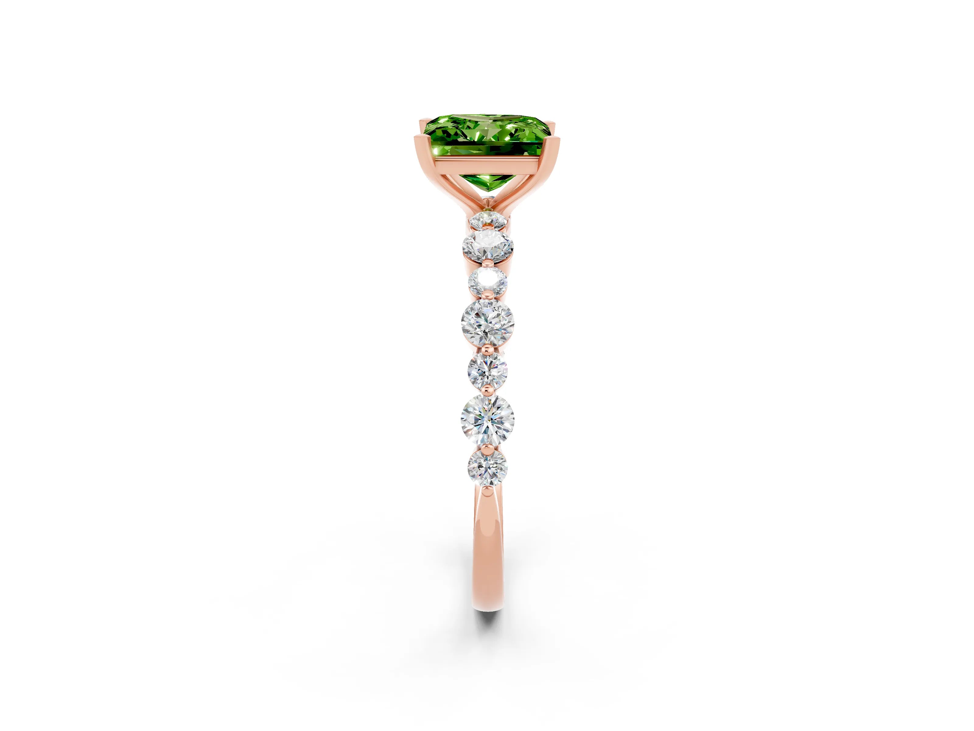Rose gold Princess Cut Peridot Prong Set Engagement Ring with Pavé Band_2