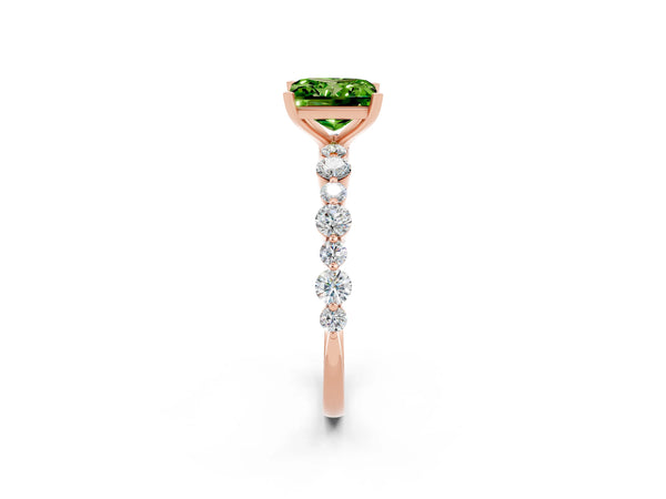 Rose gold Princess Cut Peridot Prong Set Engagement Ring with Pavé Band