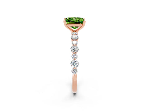 Rose gold Princess Cut Peridot Prong Set Engagement Ring with Pavé Band_2