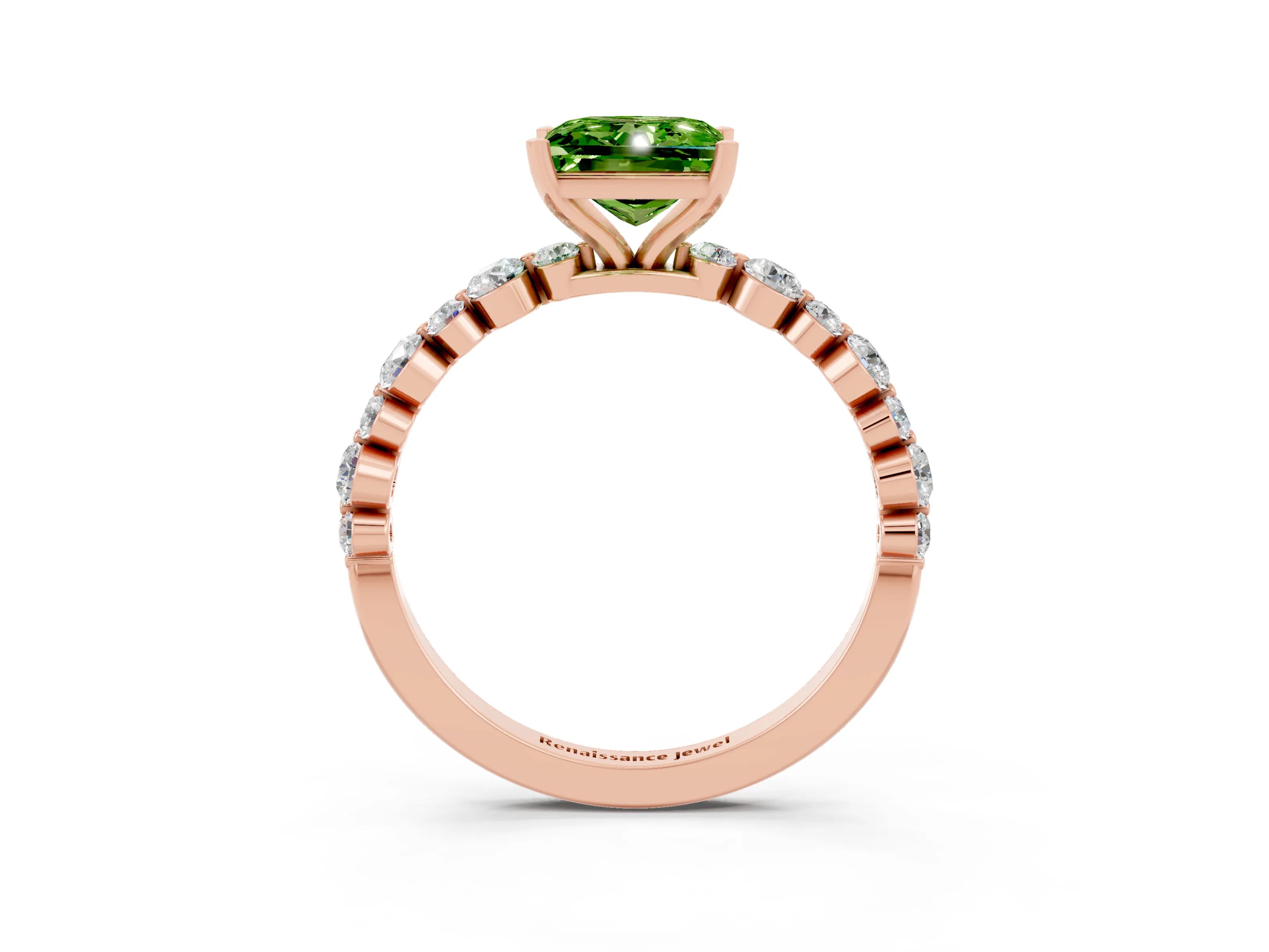 Rose gold Princess Cut Peridot Prong Set Engagement Ring with Pavé Band_3