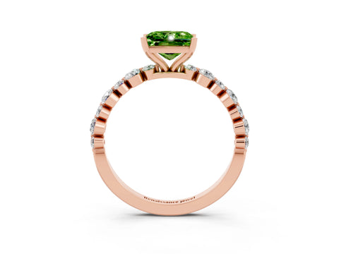 Rose gold Princess Cut Peridot Prong Set Engagement Ring with Pavé Band_3