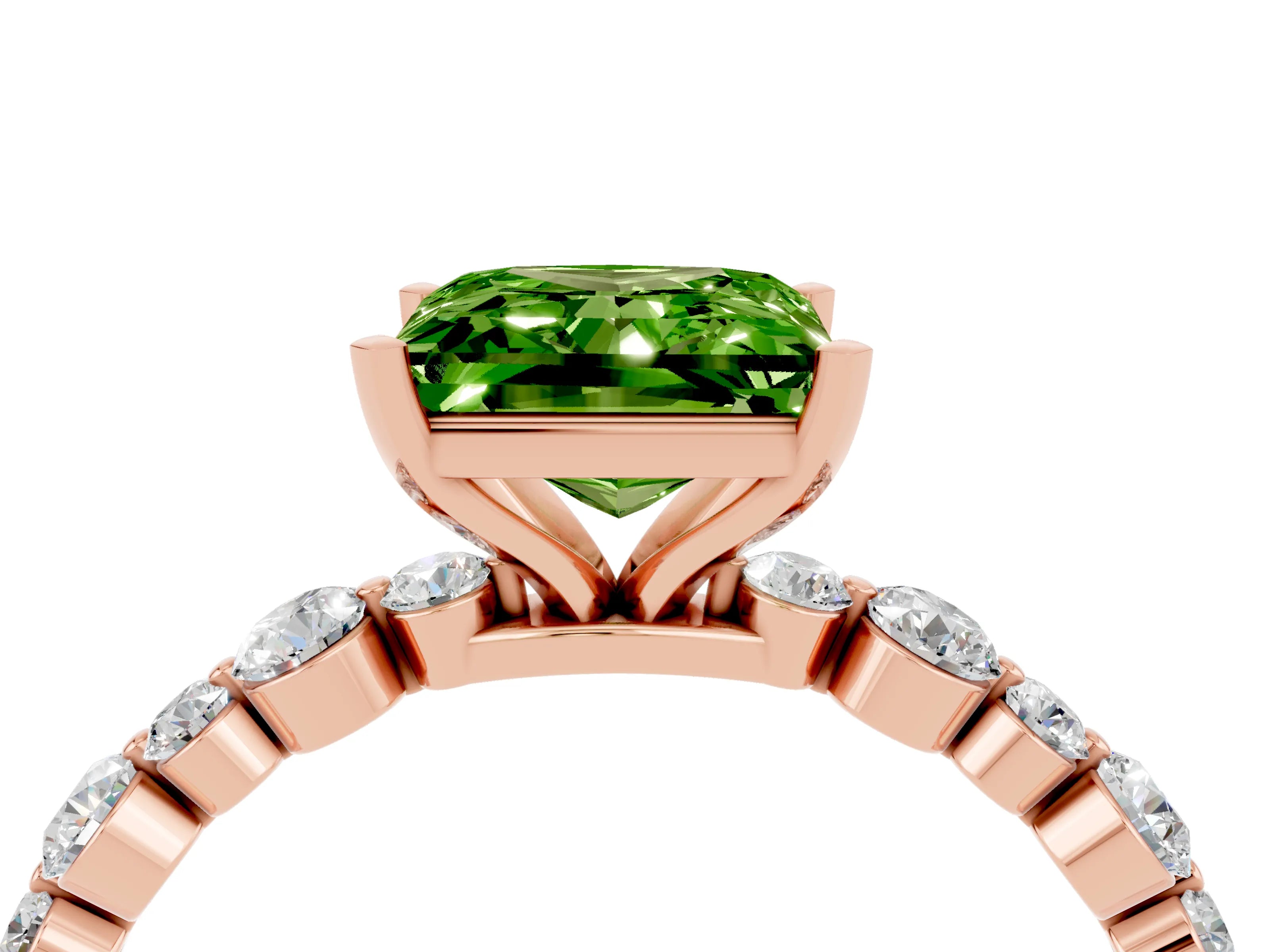 Rose gold Princess Cut Peridot Prong Set Engagement Ring with Pavé Band_4