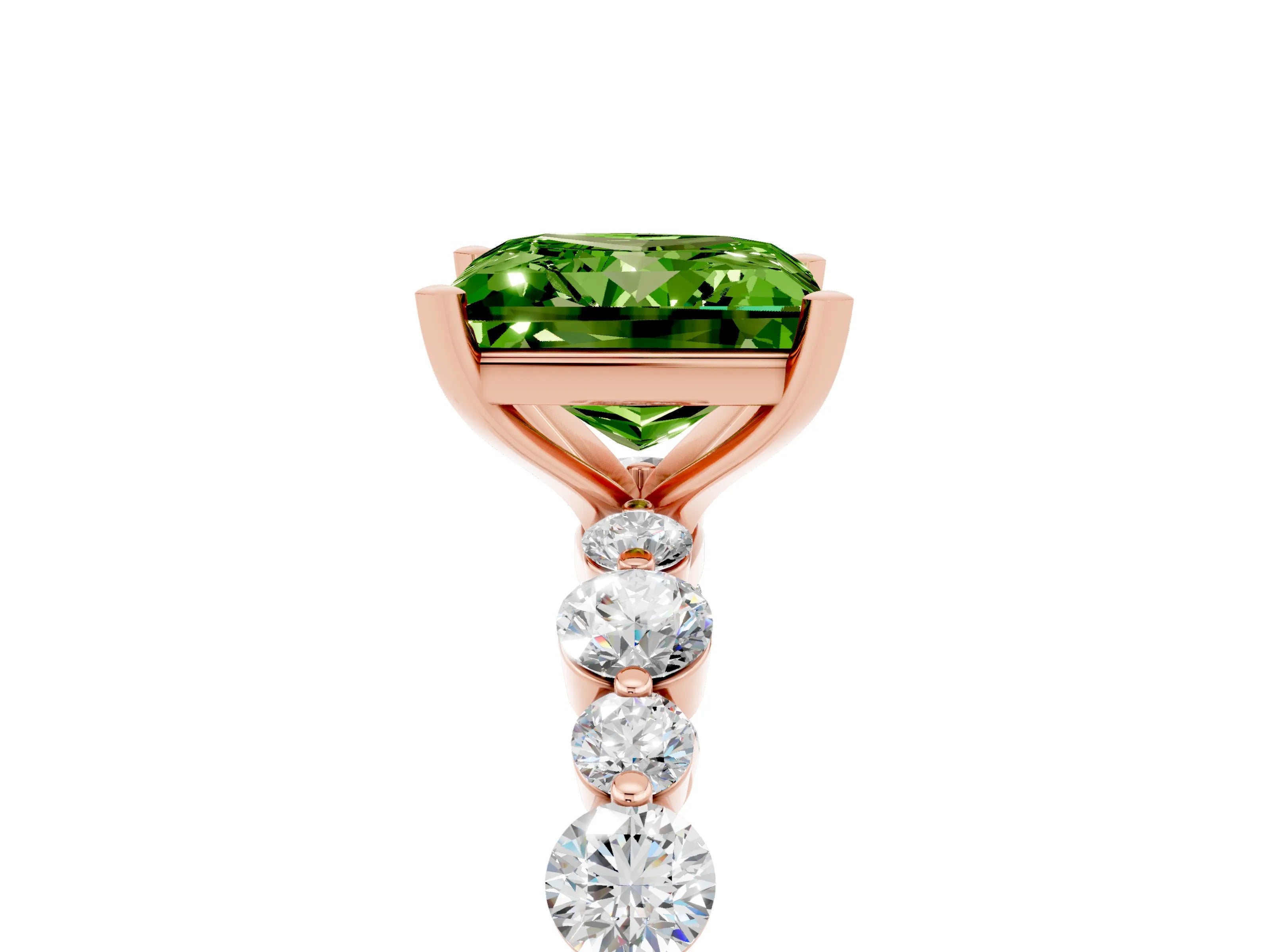 Rose gold Princess Cut Peridot Prong Set Engagement Ring with Pavé Band_5