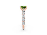 Rose gold Princess Cut Peridot Prong Setting with Side Stones on a Pave Band_2