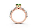 Rose gold Princess Cut Peridot Prong Setting with Side Stones on a Pave Band_3