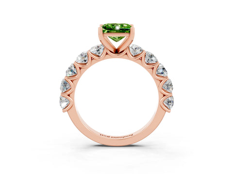 Rose gold Princess Cut Peridot Prong Setting with Side Stones on a Pave Band_3