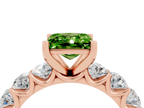 Rose gold Princess Cut Peridot Prong Setting with Side Stones on a Pave Band_4