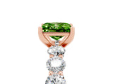 Rose gold Princess Cut Peridot Prong Setting with Side Stones on a Pave Band_5