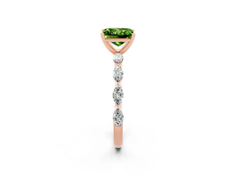 Rose gold Princess Cut Peridot Ring with Marquise Side Stones and Prong Setting_2