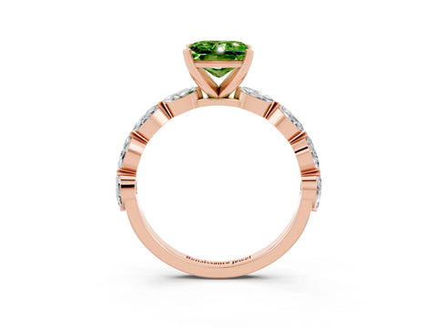 Rose gold Princess Cut Peridot Ring with Marquise Side Stones and Prong Setting_3