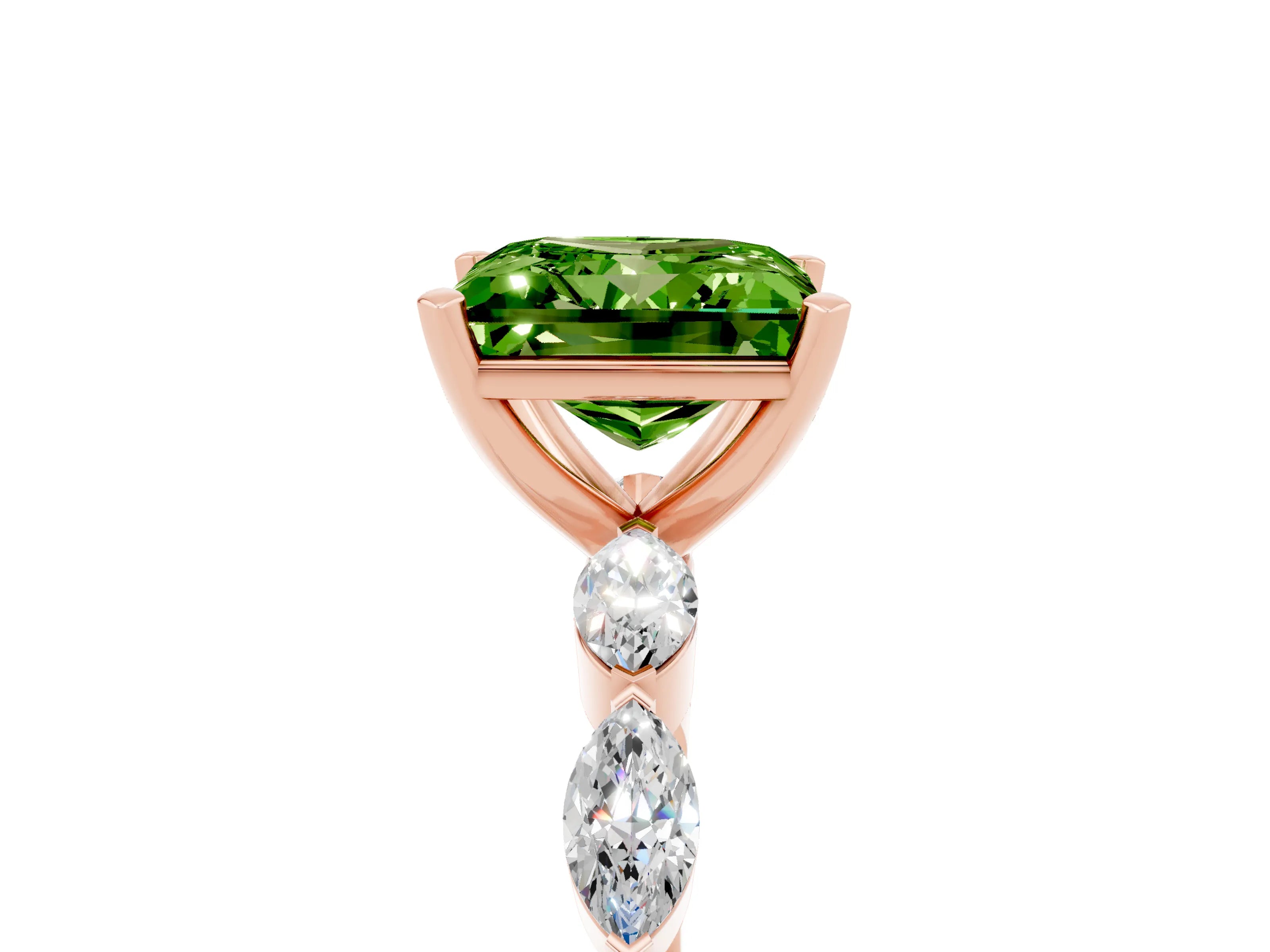 Rose gold Princess Cut Peridot Ring with Marquise Side Stones and Prong Setting_5