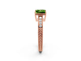 Rose gold Princess Cut Peridot Ring with Milgrain Pavé Band and Four-Prong Setting_14