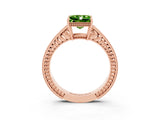 Rose gold Princess Cut Peridot Ring with Milgrain Pavé Band and Four-Prong Setting_15