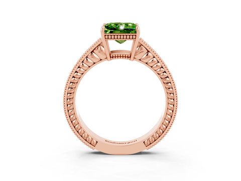 Rose gold Princess Cut Peridot Ring with Milgrain Pavé Band and Four-Prong Setting_15
