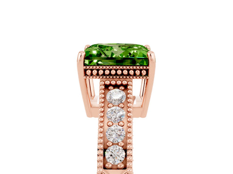 Rose gold Princess Cut Peridot Ring with Milgrain Pavé Band and Four-Prong Setting_17