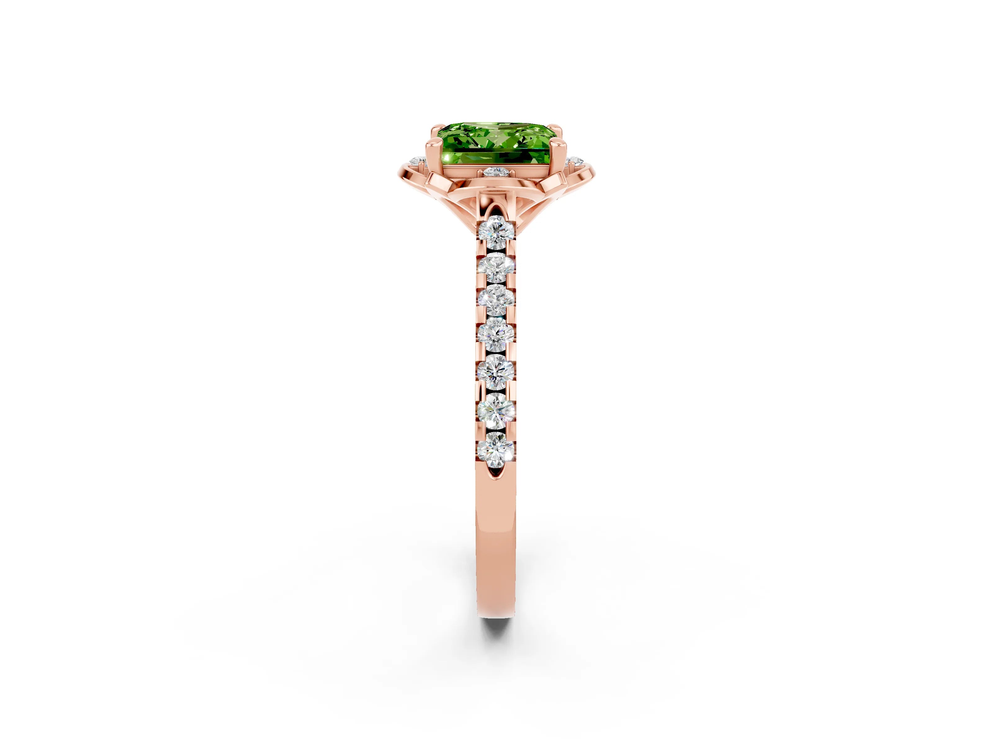 Rose gold Princess Cut Peridot Ring with Pavé Band and Floral Prong Setting_2