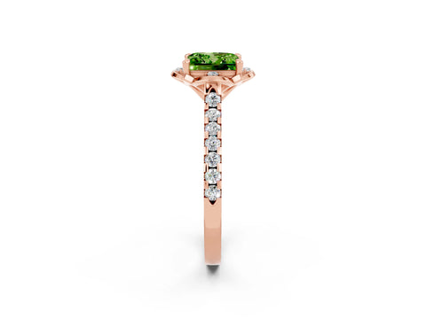 Rose gold Princess Cut Peridot Ring with Pavé Band and Floral Prong Setting_2