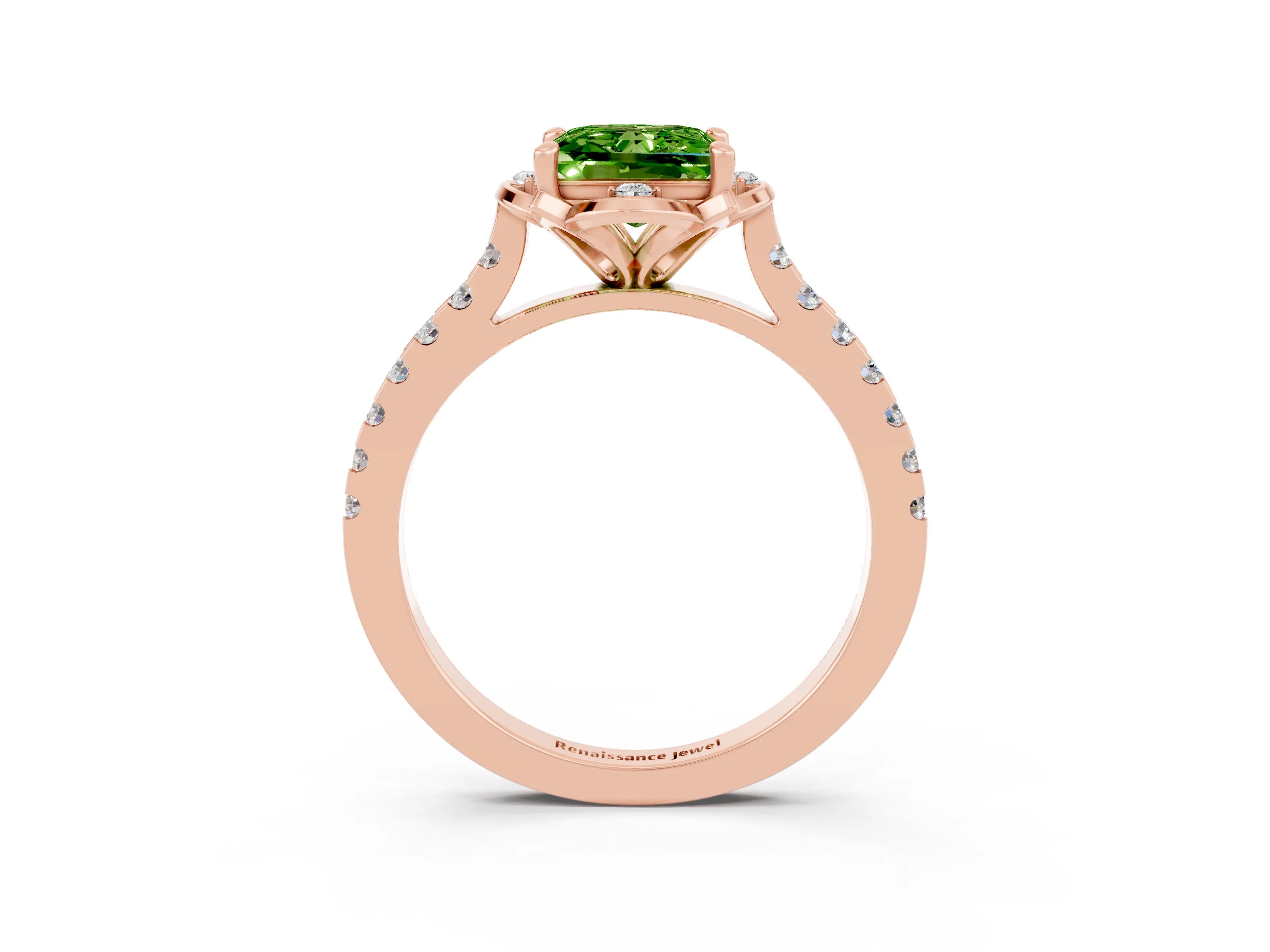 Rose gold Princess Cut Peridot Ring with Pavé Band and Floral Prong Setting_3