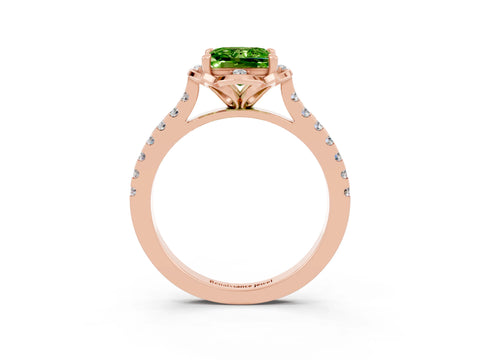 Rose gold Princess Cut Peridot Ring with Pavé Band and Floral Prong Setting_3