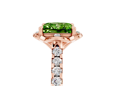 Rose gold Princess Cut Peridot Ring with Pavé Band and Floral Prong Setting_5