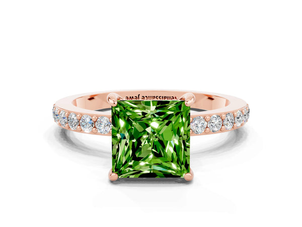 Rose gold Princess Cut Peridot Pavé Engagement Ring with Round  Accents and Prong Setting