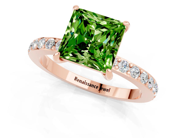 Rose gold Princess Cut Peridot Pavé Engagement Ring with Round  Accents and Prong Setting