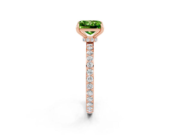 Rose gold Princess Cut Peridot Pavé Engagement Ring with Round  Accents and Prong Setting