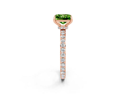 Rose gold Princess Cut Peridot Ring with Pavé Band and Four-Prong Setting_2