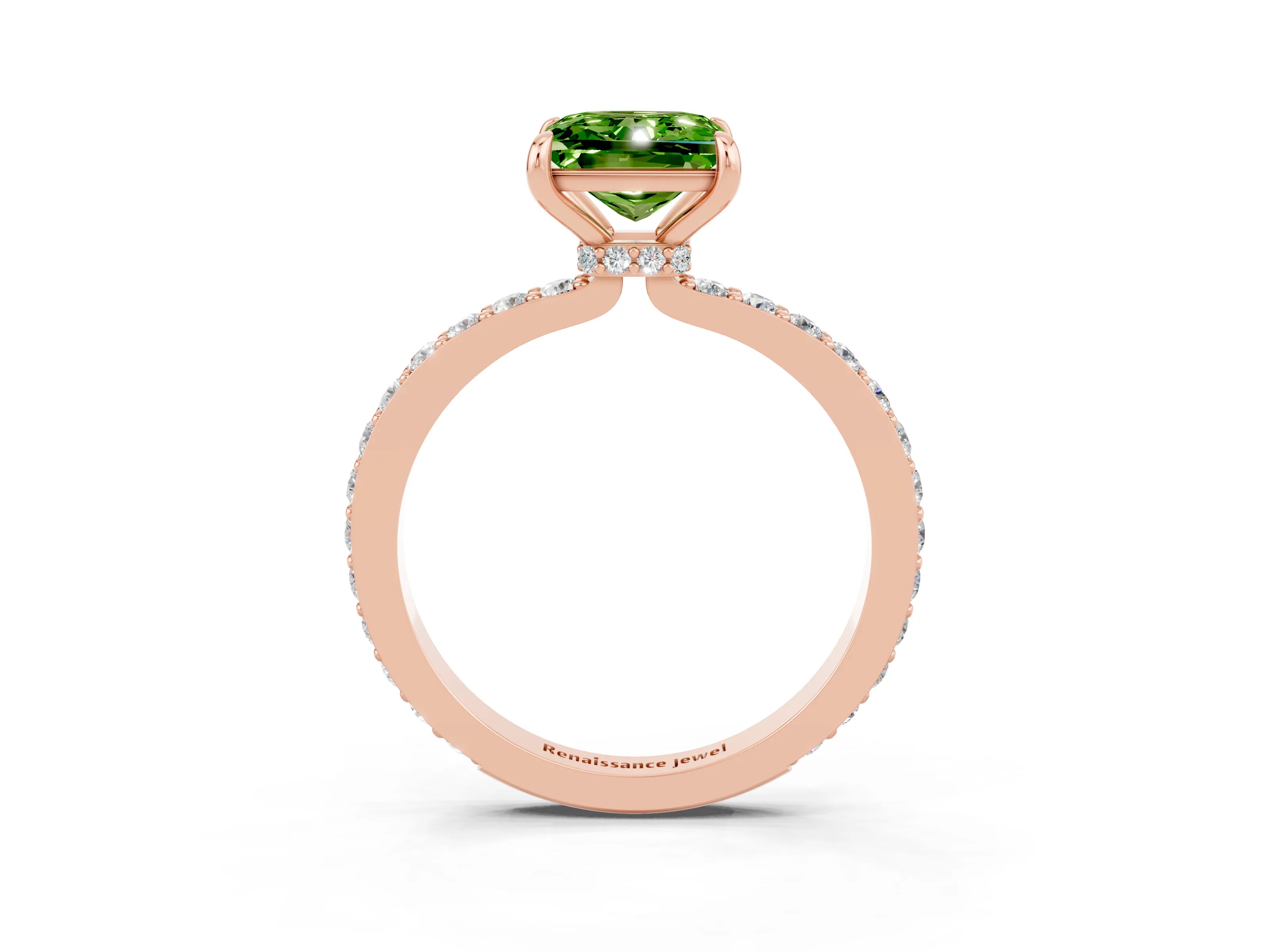 Rose gold Princess Cut Peridot Ring with Pavé Band and Four-Prong Setting_3