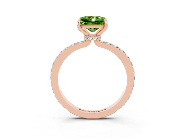 Rose gold Princess Cut Peridot Pavé Engagement Ring with Round  Accents and Prong Setting