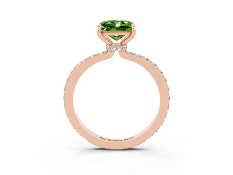 Rose gold Princess Cut Peridot Ring with Pavé Band and Four-Prong Setting_3