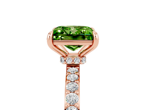 Rose gold Princess Cut Peridot Ring with Pavé Band and Four-Prong Setting_5