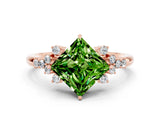 Rose gold Princess Cut Peridot Ring with Side Stones and Four-Prong Setting_36