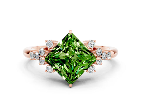 Rose gold Princess Cut Peridot Ring with Side Stones and Four-Prong Setting_36