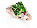 Rose gold Princess Cut Peridot Ring with Side Stones and Four-Prong Setting_37