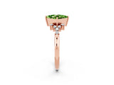 Rose gold Princess Cut Peridot Ring with Side Stones and Four-Prong Setting_38