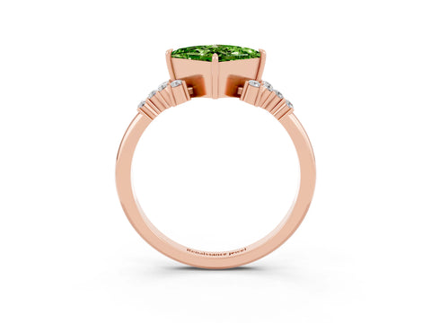 Rose gold Princess Cut Peridot Ring with Side Stones and Four-Prong Setting_39