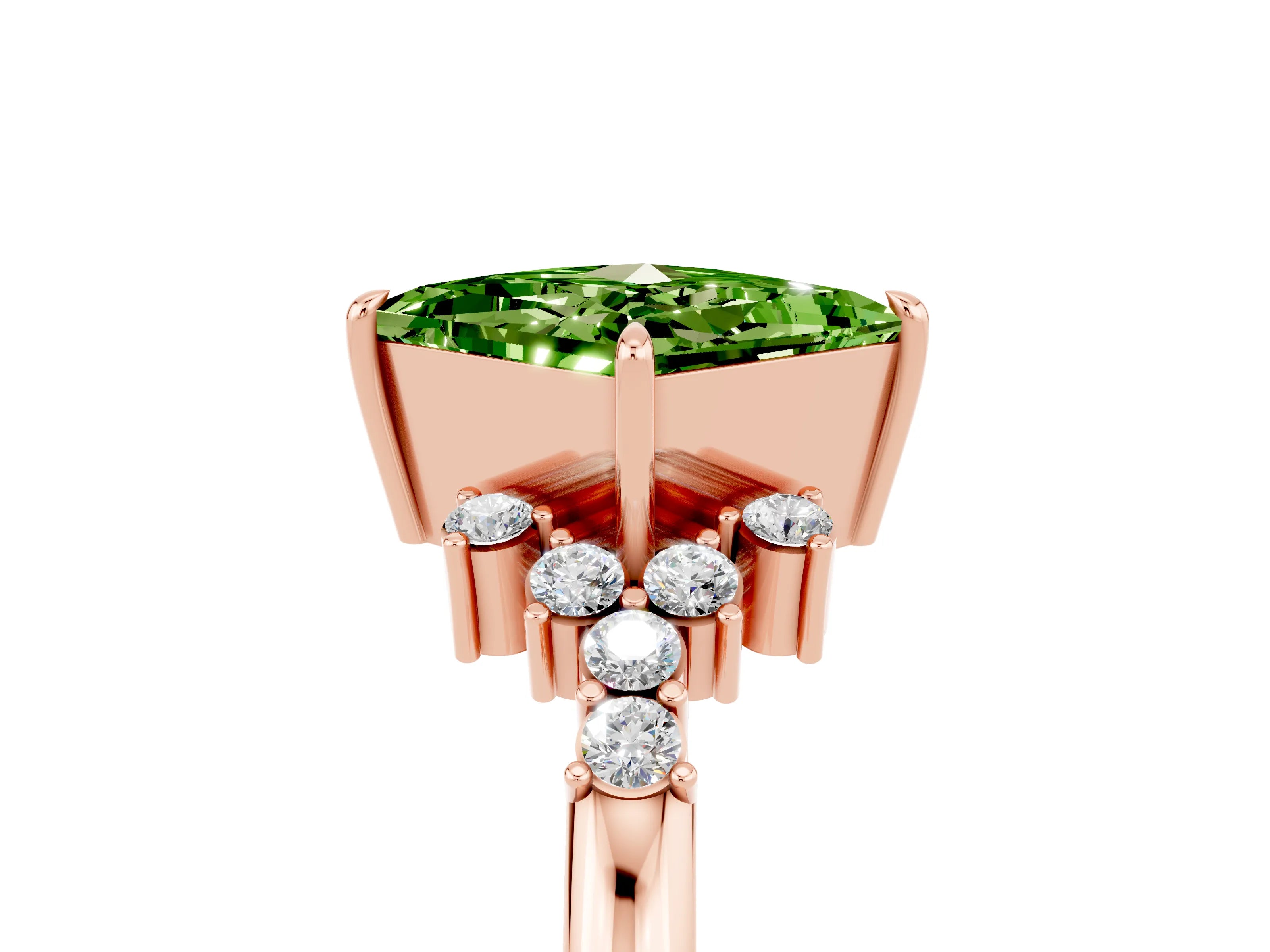 Rose gold Princess Cut Peridot Ring with Side Stones and Four-Prong Setting_41