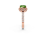 Rose gold Princess Cut Peridot Scalloped Halo Engagement Ring with Round Shared Prong Band_14