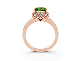 Rose gold Princess Cut Peridot Scalloped Halo Engagement Ring with Round Shared Prong Band_15