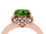 Rose gold Princess Cut Peridot Scalloped Halo Engagement Ring with Round Shared Prong Band_16