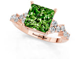 Rose gold Princess Cut Peridot Scattered Round Accent Ring with Prong Setting_13