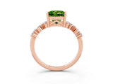 Rose gold Princess Cut Peridot Scattered Round Accent Ring with Prong Setting_15