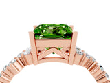 Rose gold Princess Cut Peridot Scattered Round Accent Ring with Prong Setting_16