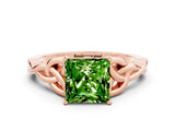 Rose gold Princess Cut Peridot Solitaire Celtic Knot Ring with Four-Prong Setting_12