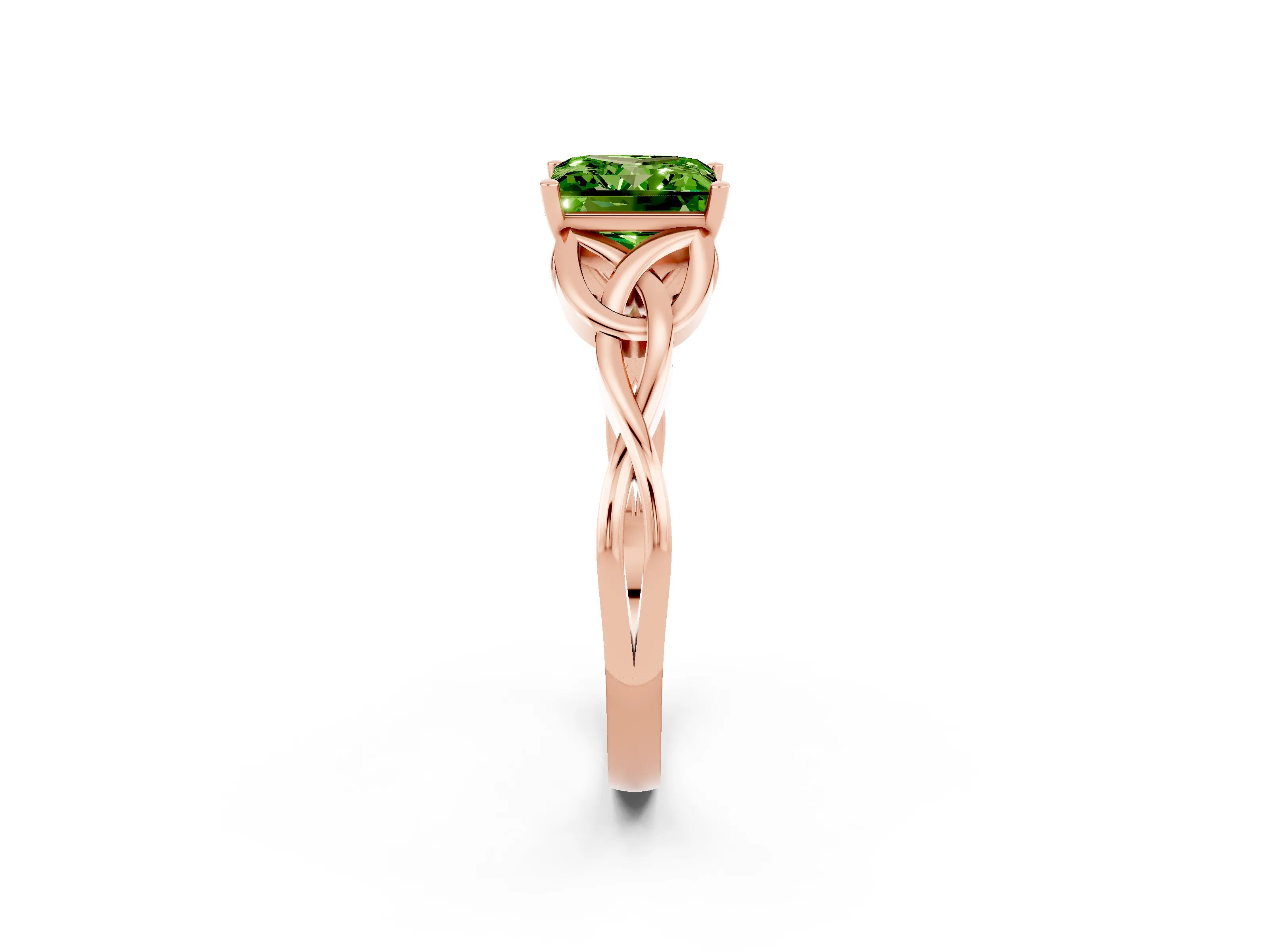 Rose gold Princess Cut Peridot Solitaire Celtic Knot Ring with Four-Prong Setting_14