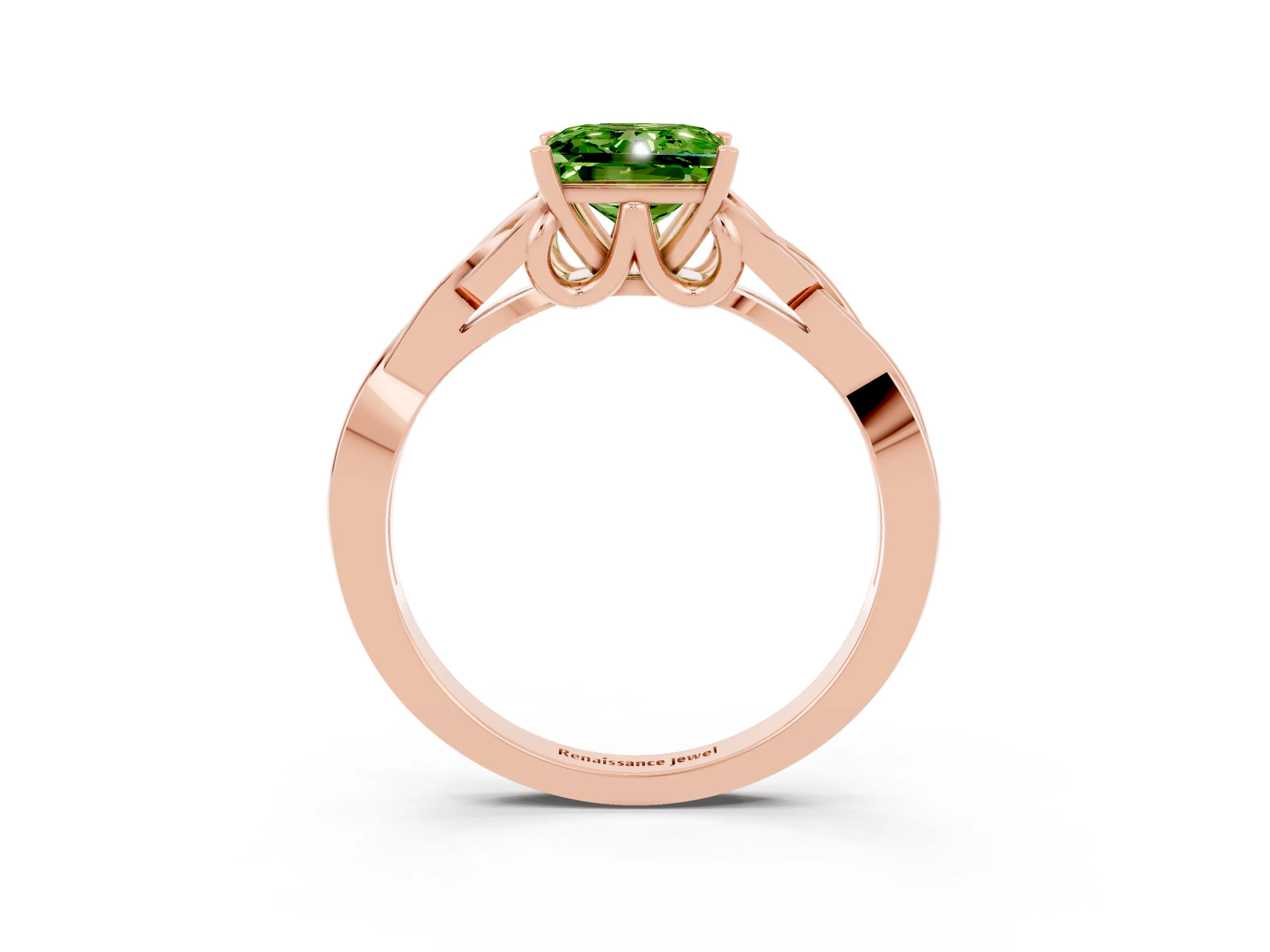 Rose gold Princess Cut Peridot Solitaire Celtic Knot Ring with Four-Prong Setting_15