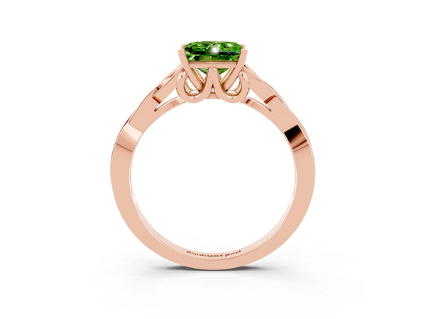 Rose gold Princess Cut Peridot Solitaire Celtic Knot Ring with Four-Prong Setting