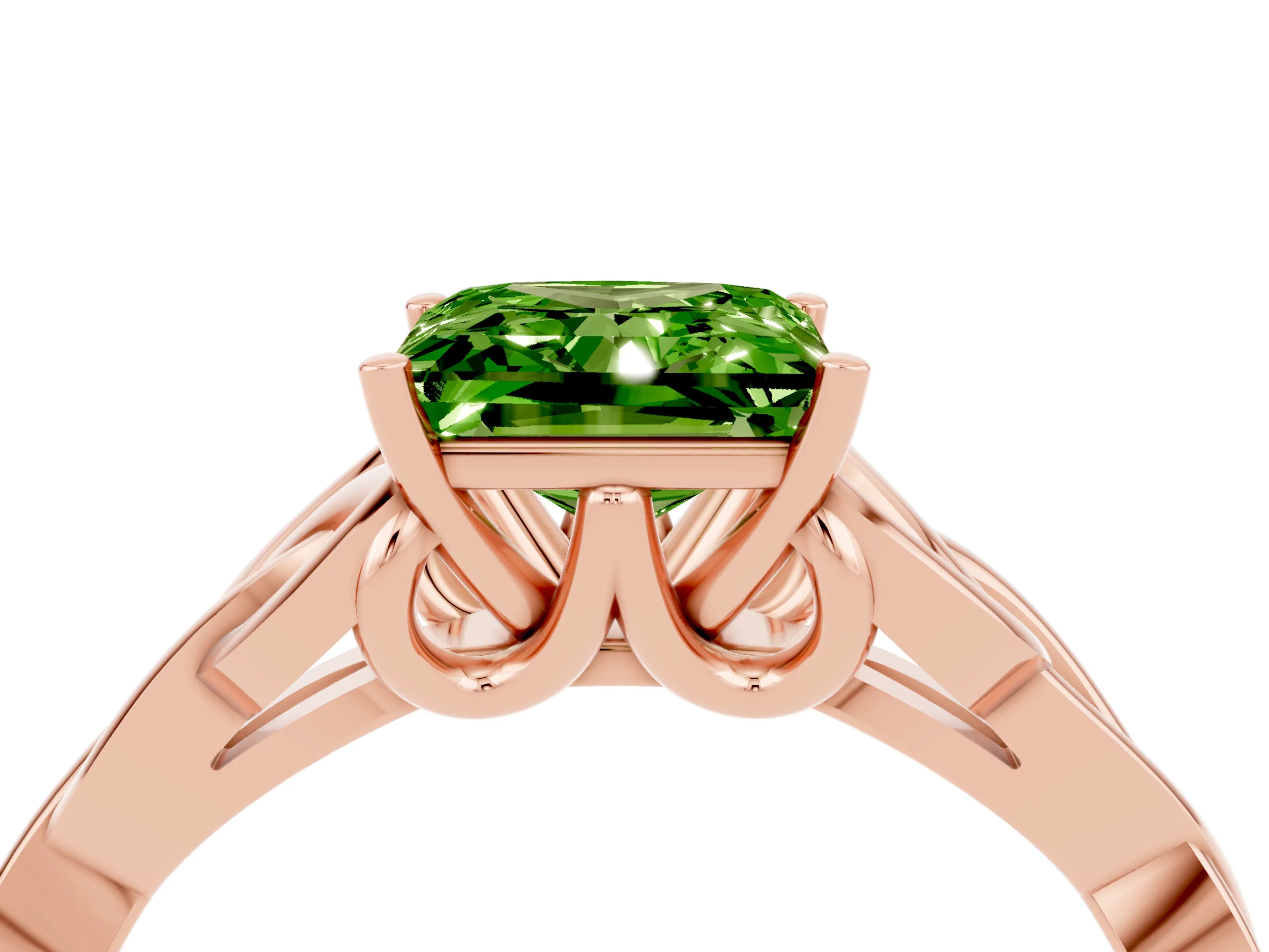 Rose gold Princess Cut Peridot Solitaire Celtic Knot Ring with Four-Prong Setting_16
